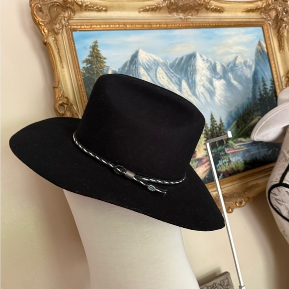 Vintage Elegant Black Wool Felt Cowboy Hat